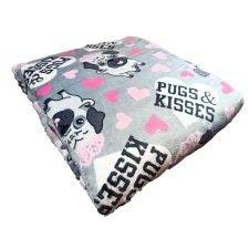  Mopsz mintás wellsoft pléd, 200 x 230 cm, szürke szállítóbox, fekhely kutyáknak