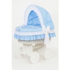  Moses Basket fonott kapucnis kiságy Bellamy - fehér + kék ágyneműhuzat babakocsi kiegészítő
