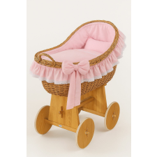 Moses Basket fonott kapucnis kiságy Carina - natúr + rózsaszín ágyneműhuzat babakocsi kiegészítő