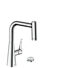 Mosogató csaptelep Hansgrohe Metris kihúzható zuhannyal, 2 áram króm 73805000 csaptelep