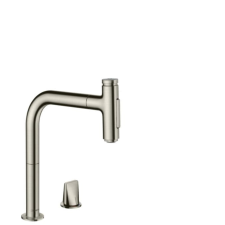 Mosogató csaptelep Hansgrohe Metris kihúzható zuhannyal, 2 áram rozsdamentes acél megjelenés 73819800 csaptelep