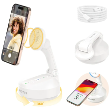  Mota asztali telefon tartó, iPhone, MagSafe, Tripod, arckövetéssel, fehér tok és táska