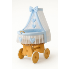  Mózeskosár fonott függönyös kiságy Amelie - natúr + kék ágyneműhuzat babakocsi kiegészítő