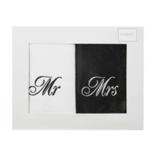  Mr és Mrs hímzett törölköző szett 2db 50x90 cm Fehér/fekete lakástextília