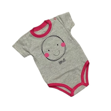 MROFI Rövid Ujjú Pamut Body - Szürke/Pink Smile - 86 kombidressz, body