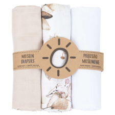 MT T Textil pelenka 3 db + Mosdatókesztyű - Bézs, fehér - virágok mosható pelenka