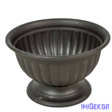  Műanyag kerek bordás talpas tál D26 M12 cm - Grafit dekorációs kellék