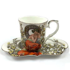  Mucha porcelán bögre hosszúkás alátéttel - Topáz bögrék, csészék