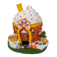  Muffin kunyhó LED-es narancsos polyresin 11,5cm dekorációs kellék