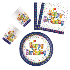  Multicolor Happy Birthday party szett 36 DARABOS, 23 cm-es tányérral party kellék