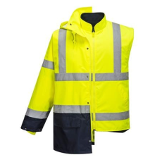 . Munkavédelmi kabát, kéttónusú, 5 az 1-ben, M méret "Essential", sárga-tengerészkék
