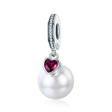  MyCharm Elegáns Gyöngy Piros Szív Cirkónia Köves S925 Ezüst Charm medál
