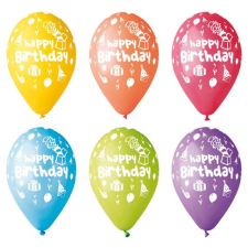 N/A Léggömb 30 cm - "Happy Birthday" Bohócos (10 db) party kellék