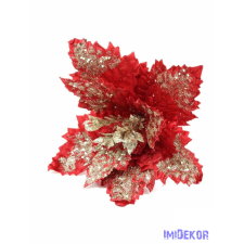  Nagy glitteres bársony mikulásvirág D28cm 35cm - Piros karácsonyi dekoráció