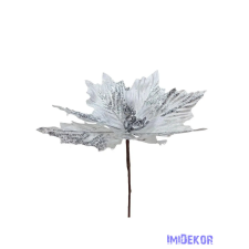  Nagy glitteres szirmú mikulás virág - Ezüst dekorációs kellék