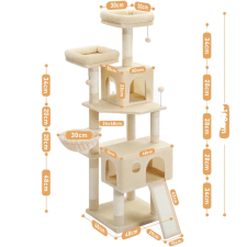  Nagy macskafa, 5 rétegű többszintű kialakítás, erős faépítés, AMT0181BG, XL macskabútor