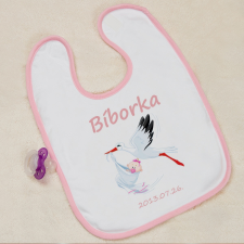 NagyAjándék Bébi előke gólyával - kislány egyedi ajándék