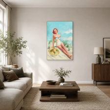  Napozó fürdőruhás pin-up hölgy tengerparton vászonkép dekoráció