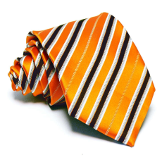  Narancssárga nyakkendő - barna-ezüst csíkos