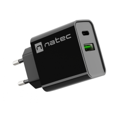Natec Ribera NUC-2062 USB-C / USB-A Hálózati töltő - Fekete (20W) mobiltelefon kellék