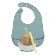  Nattou étkészlet szilikon 4 részes ivópohárral zöld babaétkészlet