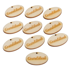  Natúr fa Gratulálunk ovál tábla 4cm 10db-os dekorációs kellék
