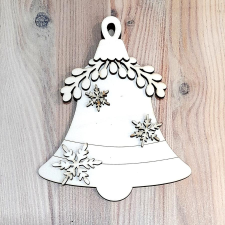  Natúr fa karácsonyfadisz, harang fagyönggyel. Mérete: 11,5x14,5x0,9 cm dekorációs kellék