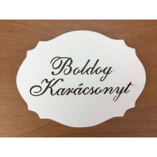 Natúr fa - "Boldog Karácsonyt" kiesős tábla fehér 7,5x10cm dekorációs kellék