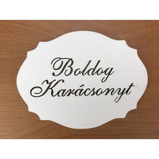 Natúr fa - "Boldog Karácsonyt" kiesős tábla fehér 7,5x10cm dekorációs kellék