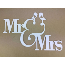Natúr fa - "MR&MRS" madárkás felirat fehér 28x42cm dekorációs kellék