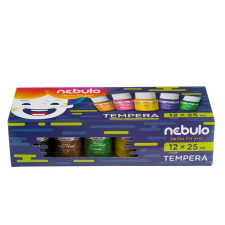 Nebulo Tempera készlet, tégelyes, 25 ml, NEBULO, 12 különböző szín tempera