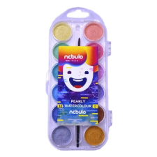 Nebuló Vízfesték Nebulo 30 mm-es 12 db-os klt. ecsettel gyöngyházszínű kréta, festék és papír