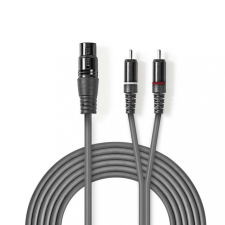 Nedis XLR 3-Tűs Aljzat, RCA Dugasz x2, PVC, nikkelezett, szimmetrikus sudió kábel, 1.5m, sötét szürke (COTH15220GY15) kábel és adapter