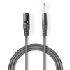 Nedis XLR 3-Tűs Dugasz, 6.35 mm Dugasz, PVC, nikkelezett, szimmetrikus audió kábel , 3m, sötét szürke (COTH15100GY30) (COTH15100GY30)