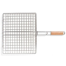 Négyzet alakú BBQ grillsütő fa fogantyúval, 40x33 cm kerti sütés és főzés