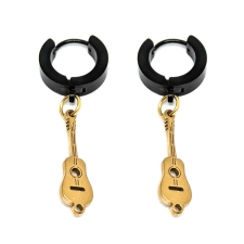  Nemesacél Hegedű fülbevaló, arany színű, fekete akasztóval fülbevaló