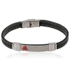  Nemesacél Karkötő Bőrszíjjal—Piros-Fekete-Fehér II.