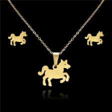  Nemesacél lovacskás medál és fülbevaló szett, arany színű ékszer szett