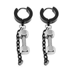  Nemesacél súlyzó fülbevaló lánccal, fekete akasztóval fülbevaló