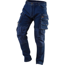 Neo 81-228-L Munkanadrág, Farmer, Denim, 98% Pamut, Térdvédő Betét Zsebbel, Gombos Oldalzsebekkel, 255 g/m2, L (81-228-L)