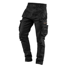 Neo Tools Munkanadrág, farmer, DENIM, fekete, cipzáros oldalzsebekkel, 98% pamut, 410 g/m2, XL (81-233-XL)