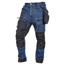 Neo Tools Neo farmer munkásnadrág, Denim, 82% pamut, Oxford szövet, Cordura betétek, cippzáras zsebek, kék-fekete, M