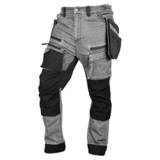 Neo Tools Neo farmer munkásnadrág, Denim, 82% pamut, Oxford szövet, Cordura betétek, cippzáras zsebek, szürke-fekete, XL