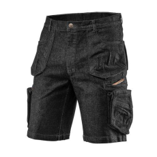 Neo Tools Rövidnadrág, farmer, DENIM, fekete, cipzáros oldalzsebekkel, 98% pamut, 410g/m2, L (81-273-L)