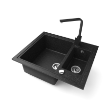 Nero Gránit mosogató NERO Arriva + Design csaptelep + dugókiemelő (fekete) mosogatótálca