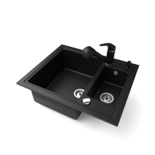 Nero Gránit mosogató NERO Arriva + kihúzható zuhanyfejes Shower csaptelep + adagoló + dugókiemelő (matt fekete) mosogatótálca