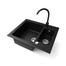 Nero Gránit mosogató NERO Arriva + magasított csaptelep + dugókiemelő (fekete) mosogatótálca