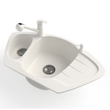 Nero Gránit mosogató NERO Compact + kihúzható zuhanyfejes Shower csaptelep + adagoló (fehér) mosogatótálca