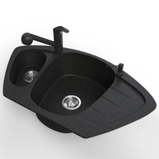 Nero Gránit mosogató NERO Compact + kihúzható zuhanyfejes Shower csaptelep + adagoló (fekete) mosogatótálca