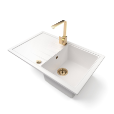 Nero Gránit mosogató NERO Eris + Design Gold csaptelep + dugókiemelő (fehér) mosogatótálca